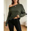 Casual Top Solid Color Skew Neck Mock Button Long Sleeve Pullover T-shirt - Vert profond S | US 4