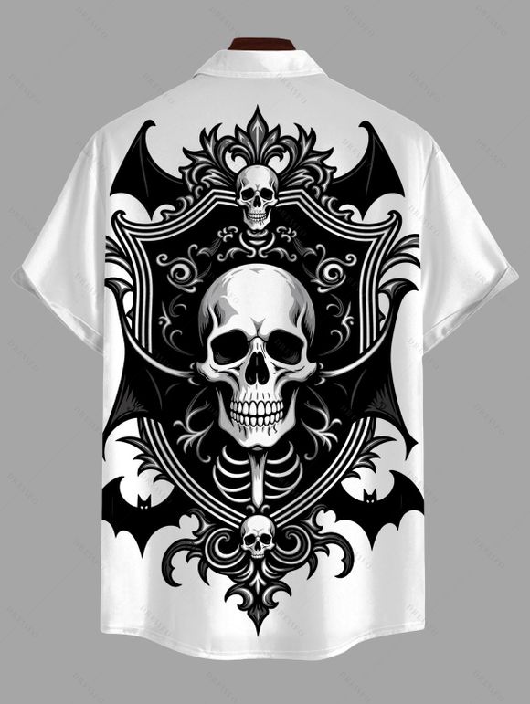 Men's Halloween Gothic Shirt Skulls Bat Printed Button Up Shirt - Noir 5XL
