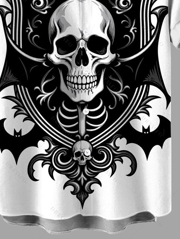 Men's Halloween Gothic Shirt Skulls Bat Printed Button Up Shirt - Noir 5XL