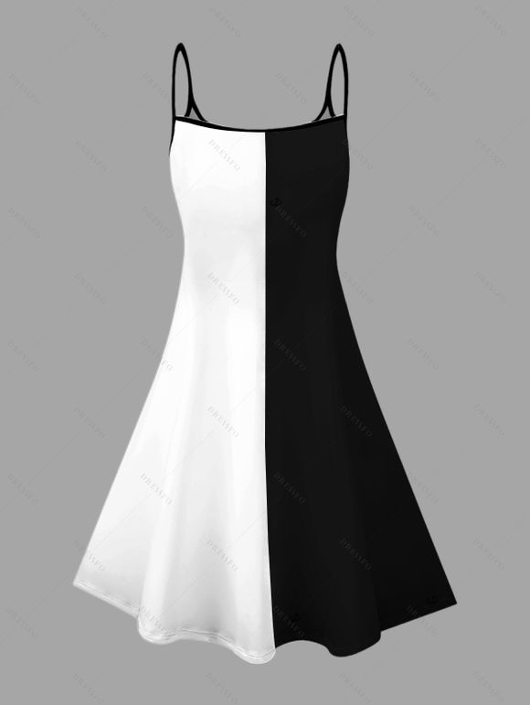 Gothic Couple Outfit Colorblock Skull Crown Poker Playing‑Card Print Spaghetti Strap Mini Dress and Shirt Set - Noir S | US 4
