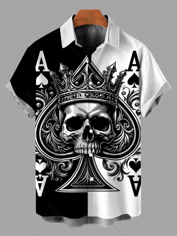 Gothic Couple Outfit Colorblock Skull Crown Poker Playing‑Card Print Spaghetti Strap Mini Dress and Shirt Set - Noir S | US 4