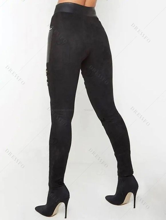 Gothic Women Outfit Solid Color Skew Neck Mock Button Pullover Top and O Ring Zipper Buckle Strap Leggings Set - Vert Armée S | US 4