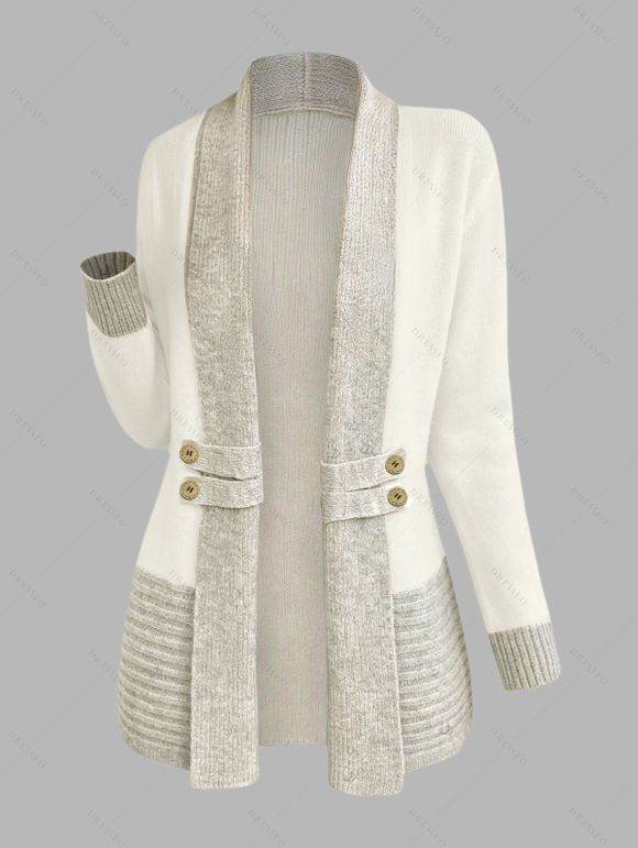 Casual Women Outfit Open Front Colorblock Shawl‑Collar Sweater Grommet Lace Up Leggings and Buckled Slouch Boots Set - Abricot S | US 4