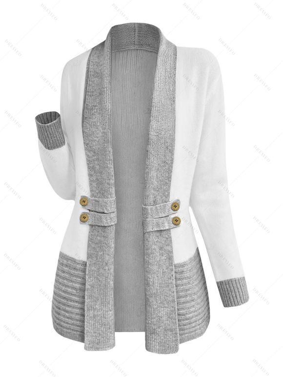 Autumn Women Outfit Open Front Colorblock Shawl‑Collar Sweater Lace Up Leggings and Faux Fur Mid-Calf Boots Set - Gris S | US 4