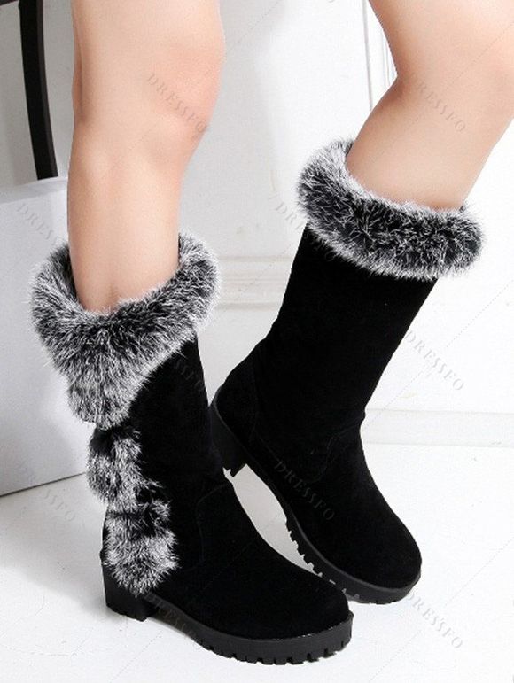 Autumn Women Outfit Open Front Colorblock Shawl‑Collar Sweater Lace Up Leggings and Faux Fur Mid-Calf Boots Set - Gris S | US 4