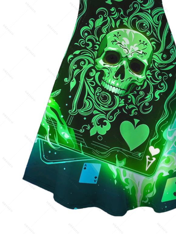 Gothic Dress Skull Playing Cards Colorblock Flame Print Spaghetti Strap Mini Dress - multicolor A XXXXXL | US 20