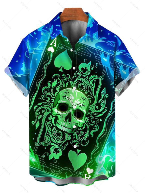 Gothic Couple Outfit Skull Playing Cards Colorblock Flame Print Spaghetti Strap Mini Dress and Shirt Set - multicolor A S | US 4