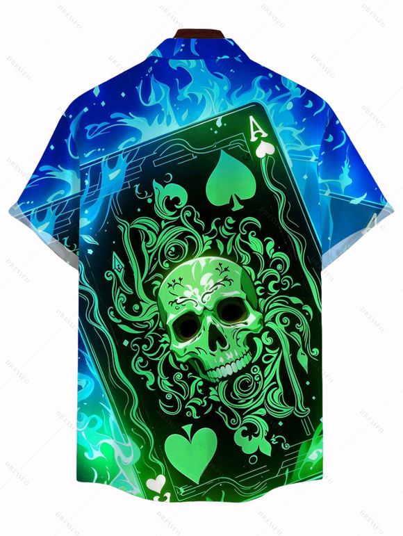 Gothic Couple Outfit Skull Playing Cards Colorblock Flame Print Spaghetti Strap Mini Dress and Shirt Set - multicolor A S | US 4