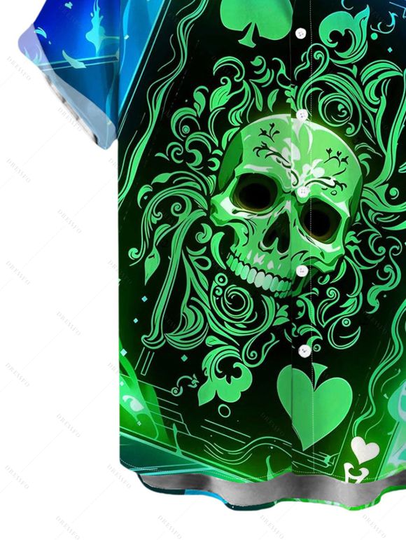 Gothic Couple Outfit Skull Playing Cards Colorblock Flame Print Spaghetti Strap Mini Dress and Shirt Set - multicolor A S | US 4