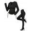 Gothic Women Outfit Rivet V Notched Cinched Solid Color Top and Grommet Buckle Lace Up Leggings Set - Noir S | US 4