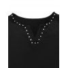 Gothic Women Outfit Rivet V Notched Cinched Solid Color Top and Grommet Buckle Lace Up Leggings Set - Noir S | US 4