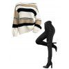 Autumn Women Outfit Colorblock Striped Geometric Hollow Out Skew Neck Sweater and Grommet Buckle Lace Up Leggings Set - multicolor S | US 4