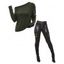 Gothic Women Outfit Solid Color Skew Neck Mock Button Pullover Top and O Ring Zipper Buckle Strap Leggings Set - Vert Armée S | US 4
