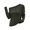Gothic Women Outfit Solid Color Skew Neck Mock Button Pullover Top and O Ring Zipper Buckle Strap Leggings Set - Vert Armée S | US 4