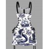 Vintage Couple Outfit Ocean Mermaid Pirate Octopus Print Buckle Strap Half Zipper Lace Up Mini Dress and Shirt Set - Bleu de Minuit S | US 4
