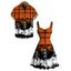 Halloween Couple Outfit Skeleton Skulls Pumpkin Plaid Print Ruched Bust Mini Dress and Shirt Set - Orange S | US 4