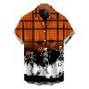 Halloween Couple Outfit Skeleton Skulls Pumpkin Plaid Print Ruched Bust Mini Dress and Shirt Set - Orange S | US 4