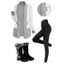 Autumn Women Outfit Open Front Colorblock Shawl‑Collar Sweater Lace Up Leggings and Faux Fur Mid-Calf Boots Set - Gris S | US 4