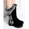 Autumn Women Outfit Open Front Colorblock Shawl‑Collar Sweater Lace Up Leggings and Faux Fur Mid-Calf Boots Set - Gris S | US 4