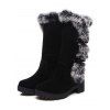 Autumn Women Outfit Open Front Colorblock Shawl‑Collar Sweater Lace Up Leggings and Faux Fur Mid-Calf Boots Set - Gris S | US 4