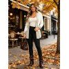 Casual Women Outfit Open Front Colorblock Shawl‑Collar Sweater Grommet Lace Up Leggings and Buckled Slouch Boots Set - Abricot S | US 4
