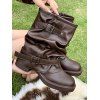 Casual Women Outfit Open Front Colorblock Shawl‑Collar Sweater Grommet Lace Up Leggings and Buckled Slouch Boots Set - Abricot S | US 4