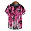 Men's Gothic Shirt Colorblock 3D Molten Lava Skull Print Button Up Shirt - Rouge Rose XL