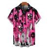 Men's Gothic Shirt Colorblock 3D Molten Lava Skull Print Button Up Shirt - Rouge Rose 5XL