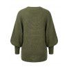 Textured Sweater Solid Color Lantern Sleeve V Neck Pullover Long Sweater - Vert Armée L | US 8-10