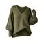 Textured Sweater Solid Color Lantern Sleeve V Neck Pullover Long Sweater - Vert Armée XL | US 12