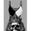 Gothic Dress Skull Crown Poker Playing‑Card Print Spaghetti Strap Mini Dress - Noir XXXXXL | US 20