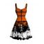 Halloween Dress Vintage Skeleton Skulls Pumpkin Plaid Print Ruched Bust Mini Dress - Orange XXXXXL | US 20