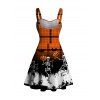 Halloween Dress Vintage Skeleton Skulls Pumpkin Plaid Print Ruched Bust Mini Dress - Orange XXXXXL | US 20