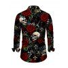 Men's Halloween Gothic Shirt Rose Floral Leaf Skulls Print Long Sleeve Button Up Shirt - Noir L