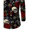 Men's Halloween Gothic Shirt Rose Floral Leaf Skulls Print Long Sleeve Button Up Shirt - Noir L