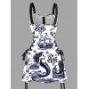 Punk Style Dress Ocean Mermaid Pirate Print Buckle Strap Half Zipper Lace Up Mini Dress - Bleu de Minuit XXL | US 14