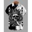 Men's Gothic Shirt Colorblock Skull Crown Poker Playing‑Card Print Button Up Shirt - Noir 5XL