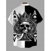 Men's Gothic Shirt Colorblock Skull Crown Poker Playing‑Card Print Button Up Shirt - Noir 5XL