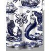 Men's Vintage Shirt Ocean Mermaid Pirate Octopus Print Button Up Shirt - Bleu 5XL