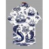 Men's Vintage Shirt Ocean Mermaid Pirate Octopus Print Button Up Shirt - Bleu 5XL