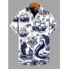 Men's Vintage Shirt Ocean Mermaid Pirate Octopus Print Button Up Shirt - Bleu 5XL