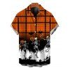 Men's Halloween Shirt Vintage Skeleton Skulls Pumpkin Plaid Print Button Up Shirt - Orange 5XL
