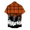 Men's Halloween Shirt Vintage Skeleton Skulls Pumpkin Plaid Print Button Up Shirt - Orange 5XL