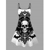 Gothic Dress Skulls Bat Printed Spaghetti Strap Mini Dress - Noir XXXXXL | US 20