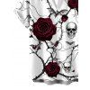 Men's Halloween Gothic Shirt Rose Floral Skulls Bat Thorn Vine Print Button Up Shirt - Blanc 5XL