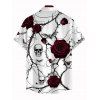 Men's Halloween Gothic Shirt Rose Floral Skulls Bat Thorn Vine Print Button Up Shirt - Blanc 5XL