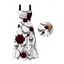 Halloween Gothic Dress Rose Floral Skulls Bat Thorn Vine Print Pocket Square Neck Dress - Blanc XXL | US 14