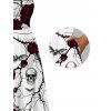 Halloween Gothic Dress Rose Floral Skulls Bat Thorn Vine Print Pocket Square Neck Dress - Blanc XXL | US 14