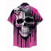 Men's Gothic Shirt Melting Lava Skull Print Button Up Shirt - Rouge Rose 5XL
