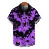 Men's Halloween Gothic Shirt Ghost Black Cat Bat Spider Web Print Button Up Shirt - Pourpre 5XL